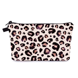 Women Leopard Print Polyester Cosmetic Bag Portable Zipper Toiletry Bag Travel Makeup Organizer Handheld Storage Pouch