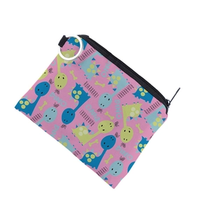 Pink cartoon dinosaur coin purse with silver keychain ring and ROARRRR text print