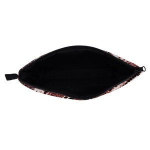 Portable snake print makeup bag with zipper closure and spacious black interior lining