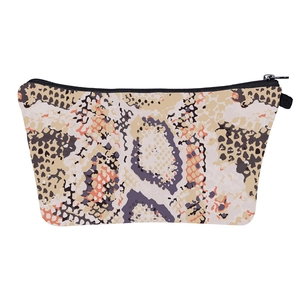 Multicolor snake print cosmetic bag with secure black zipper and side carrying loop