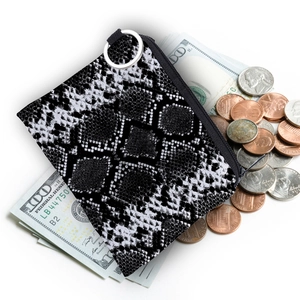 Portable snakeskin pattern coin purse with waterproof PU leather and silver zipper closure