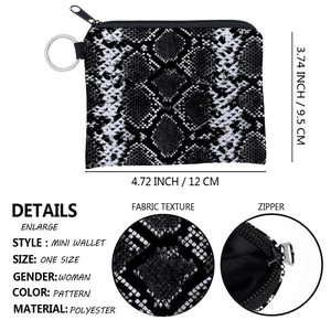 Snake pattern mini wallet made of waterproof polyester with zipper and key ring