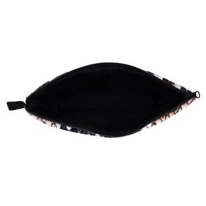 Feather pattern makeup bag with black zipper and spacious interior storage