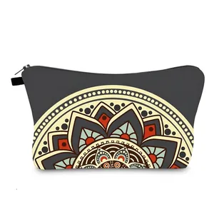 Borsa da Trucco in Poliestere con Stampa Mandala Stile Bohemien Trousse da Viaggio per Cosmetici con Cerniera per Donna