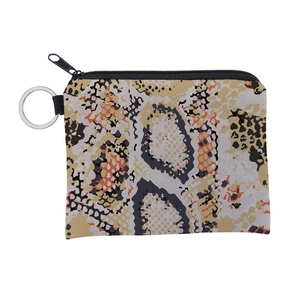 Detailed view of creative snakeskin pattern texture on the portable mini coin purse with key ring