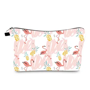 Women's Flamingo Pineapple Print Cosmetic Bag Portable Travel Toiletry Organizer Waterproof Polyester Zipper Makeup Bag Handbag