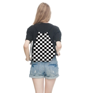 Classic black and white checkered drawstring backpack for travel and casual sports