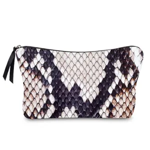 Women Fashion Snake Print Makeup Bag Polyester Travel Toiletry Storage Organizer Zipper Cosmetic Case Pouch For Daily Use
