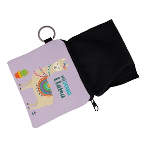 Llama print mini storage pouch with keyring and foldable internal shopping bag