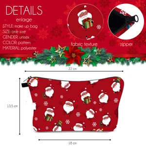 Red Christmas makeup bag with Santa Claus print and polyester fabric details