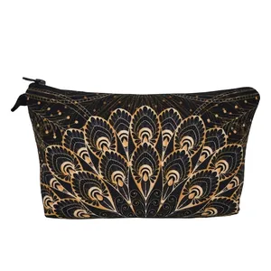 Mandala Pattern Polyester Makeup Bag Water-Repellent Travel Toiletry Storage Pouch Vintage Style Cosmetic Bag For Women