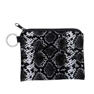 Fashion Women Snake Skin Pattern Coin Purse Waterproof Zippered Mini Card Holder With Metal Key Ring For Daily Travel