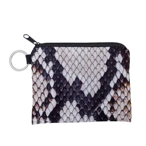 Women Snake Skin Print Coin Purse Polyester Waterproof Mini Storage Bag With Metal Key Ring For Daily Travel Fashion