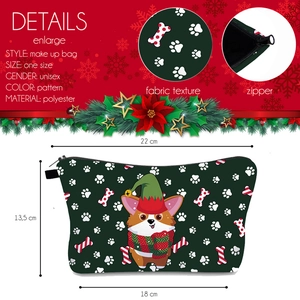 Weihnachts-Make-up-Tasche mit Corgi-Print aus grünem Polyester und festlichen Mustern