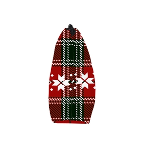 Side view detail of Christmas reindeer clutch bag with red and green plaid pattern