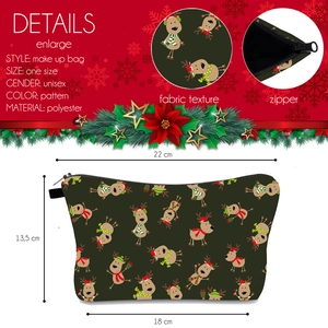 Trousse à maquillage de Noël imprimé renne en polyester pour rangement de voyage