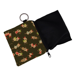Waterproof Christmas coin purse with reindeer pattern and secure metal keychain