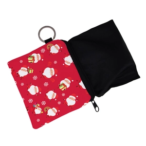 Water-resistant Christmas coin purse with festive Santa print and metal key ring loop