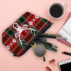 Christmas reindeer plaid makeup bag with large capacity for travel accessories