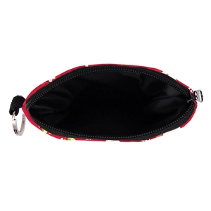 Waterproof Christmas coin purse with red snowflake print and metal keychain attachment