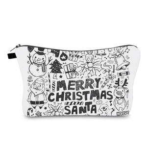 Christmas Printed Waterproof Makeup Bag Polyester Hand Drawn Santa Snowman Travel Toiletry Organizer Pouch For Women