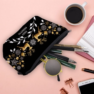 Christmas reindeer makeup bag with zipper and festive print for travel organization