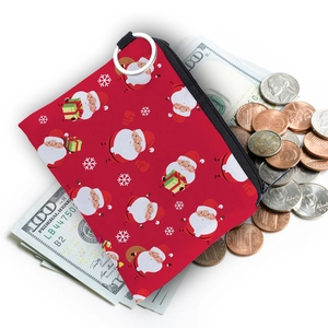 Waterproof Christmas Santa Claus coin purse with metallic ring and zipper for gift storage