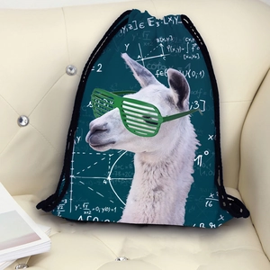 Alpaca drawstring backpack with math formulas pattern on high-strength polyester fabric