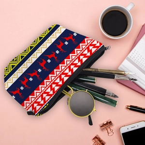 Christmas printed cosmetic bag with reindeer pattern for travel storage and makeup