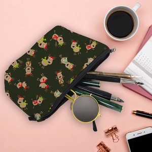 Trousse à maquillage de Noël verte avec imprimés rennes et sac de voyage