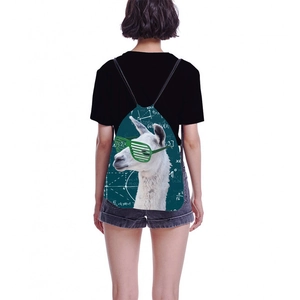 Navy drawstring backpack featuring alpaca with shutter shades and math formula print