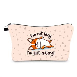 Corgi Dog Print Polyester Waterproof Makeup Bag Travel Toiletry Organizer Cartoon Style Portable Cosmetic Pouch For Women Girls