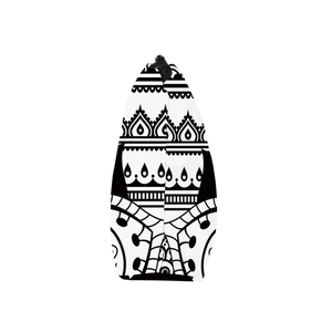 Detail of mandala print cosmetic bag with zipper closure and black and white pattern
