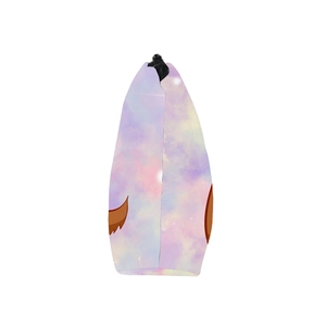Detail view of durable travel makeup bag with macaron nebula print and smooth black zipper