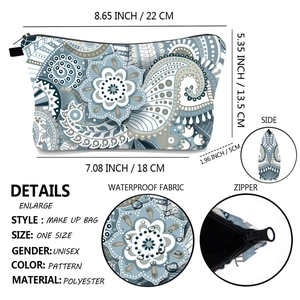 Waterproof polyester makeup bag with blue paisley pattern for travel organization