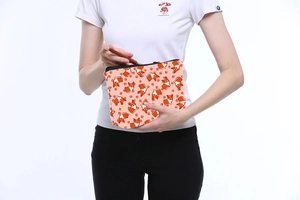 Detail view of the waterproof corgi print fabric with high-quality black zipper closure