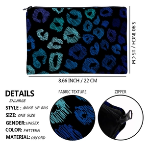 Square leopard print makeup bag in teal blue oxford cloth for travel storage