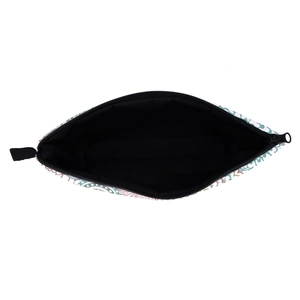 Water-resistant travel makeup bag with colorful mandala print and black lining