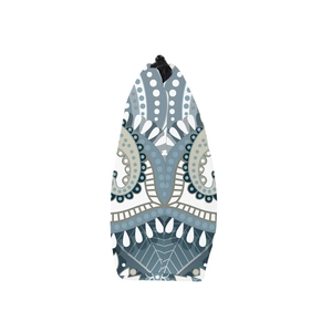 Waterproof mandala travel makeup bag with gray-blue bohemian pattern and zipper
