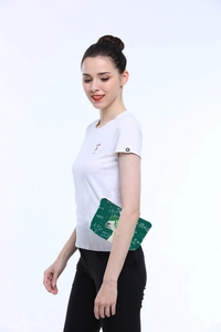 Waterproof makeup bag with alpaca and math formula print held by model