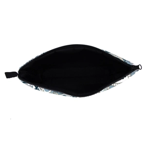 Waterproof mandala print toiletry bag for travel with blue paisley patterns and black zipper