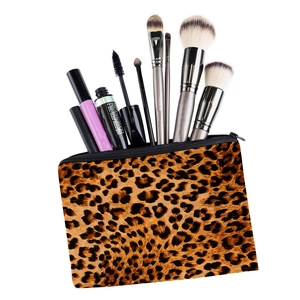 Square leopard print oxford makeup bag with portable zipper closure for travel storage