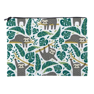 Tropical Sloth Printed Cosmetic Bag Portable Makeup Organizer Travel Toiletry Wash Bag For Women Clutch Storage Pouch