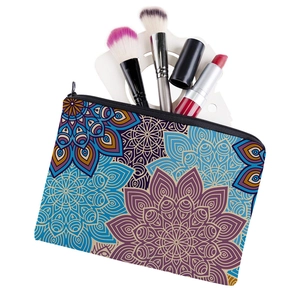 Trousse à maquillage portable en tissu Oxford avec imprimé mandala et fermeture éclair