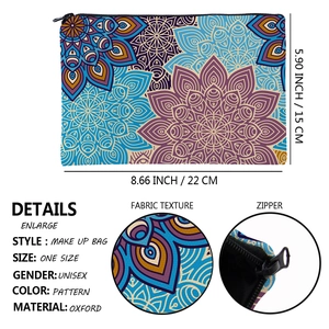 Trousse de maquillage en tissu Oxford à motif mandala avec fermeture éclair 22x15cm