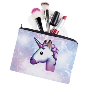 Unicorn galaxy print makeup bag in Oxford fabric with zipper and cosmetic storage capacity