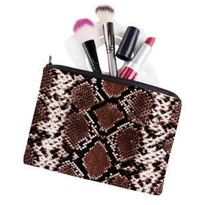 Trousse à maquillage carrée motif serpent avec fermeture éclair et grande capacité voyage