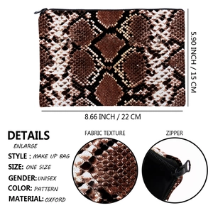 Trousse à maquillage en tissu Oxford motif serpent avec fermeture et dimensions