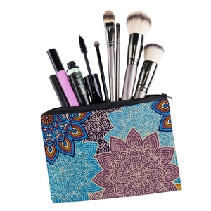 Trousse de maquillage carrée en oxford avec imprimé mandala et fermeture zippée