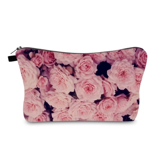 Portable Polyester Makeup Bag Rose Floral Print Multi-functional Travel Cosmetic Storage Pouch Waterproof Bag For Women